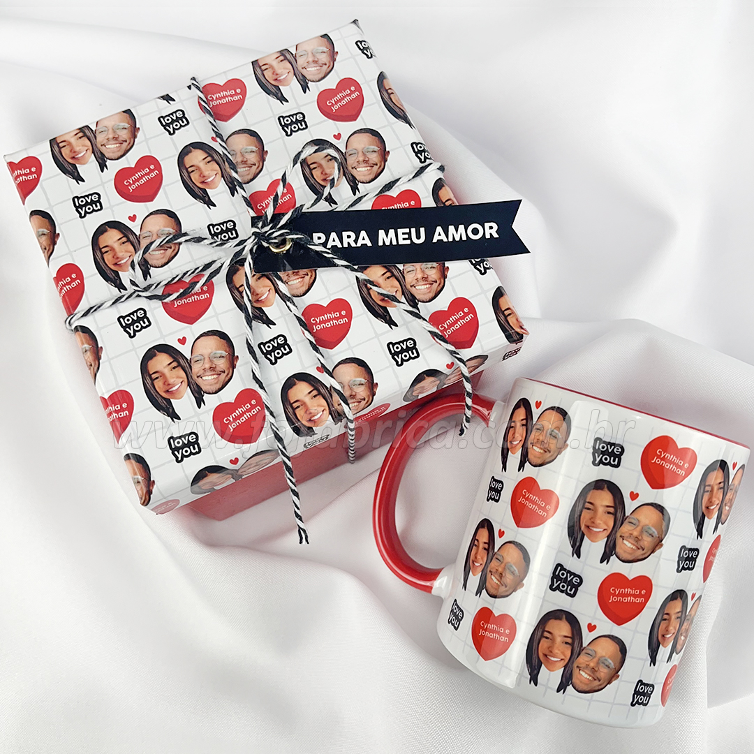 Kit Caixa + Caneca Rostinhos Casal personalizado