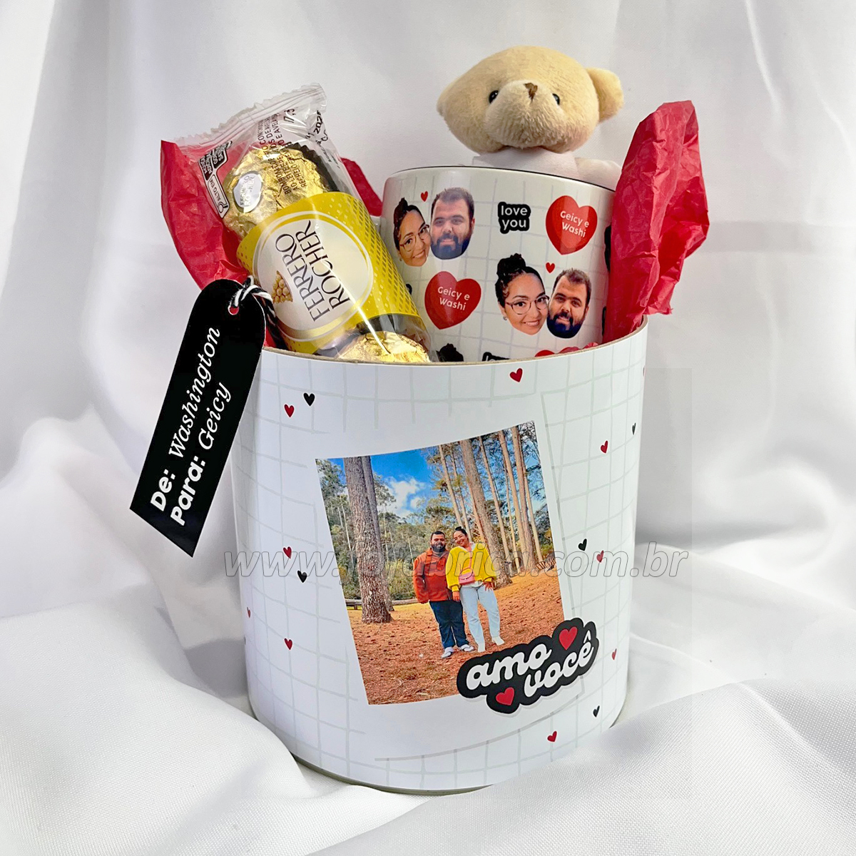 Kit Caneca Rostinhos + Chaveiro Urso na Lata
