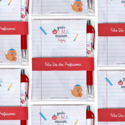 Kits Bloco + Caneta "Gente que Ama Ensinar" Personalizados (mín. 10 unidades)